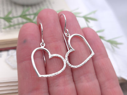 Sterling Silver Pave Hammered Heart Earrings