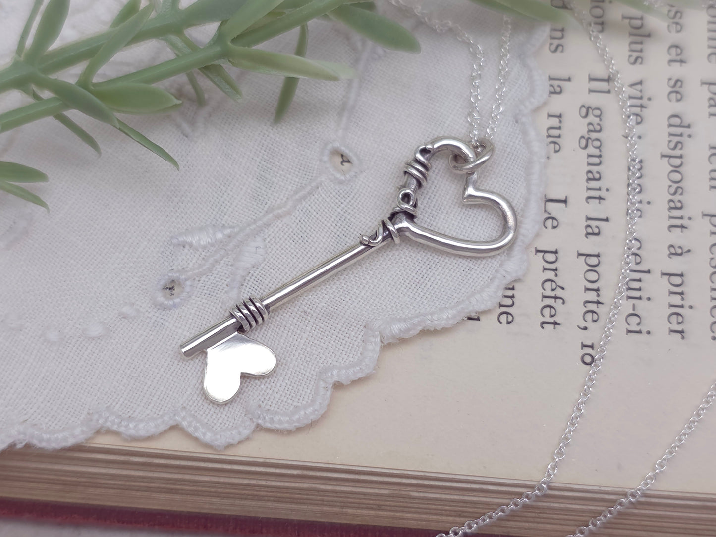 Sterling Silver Heart Key Necklace