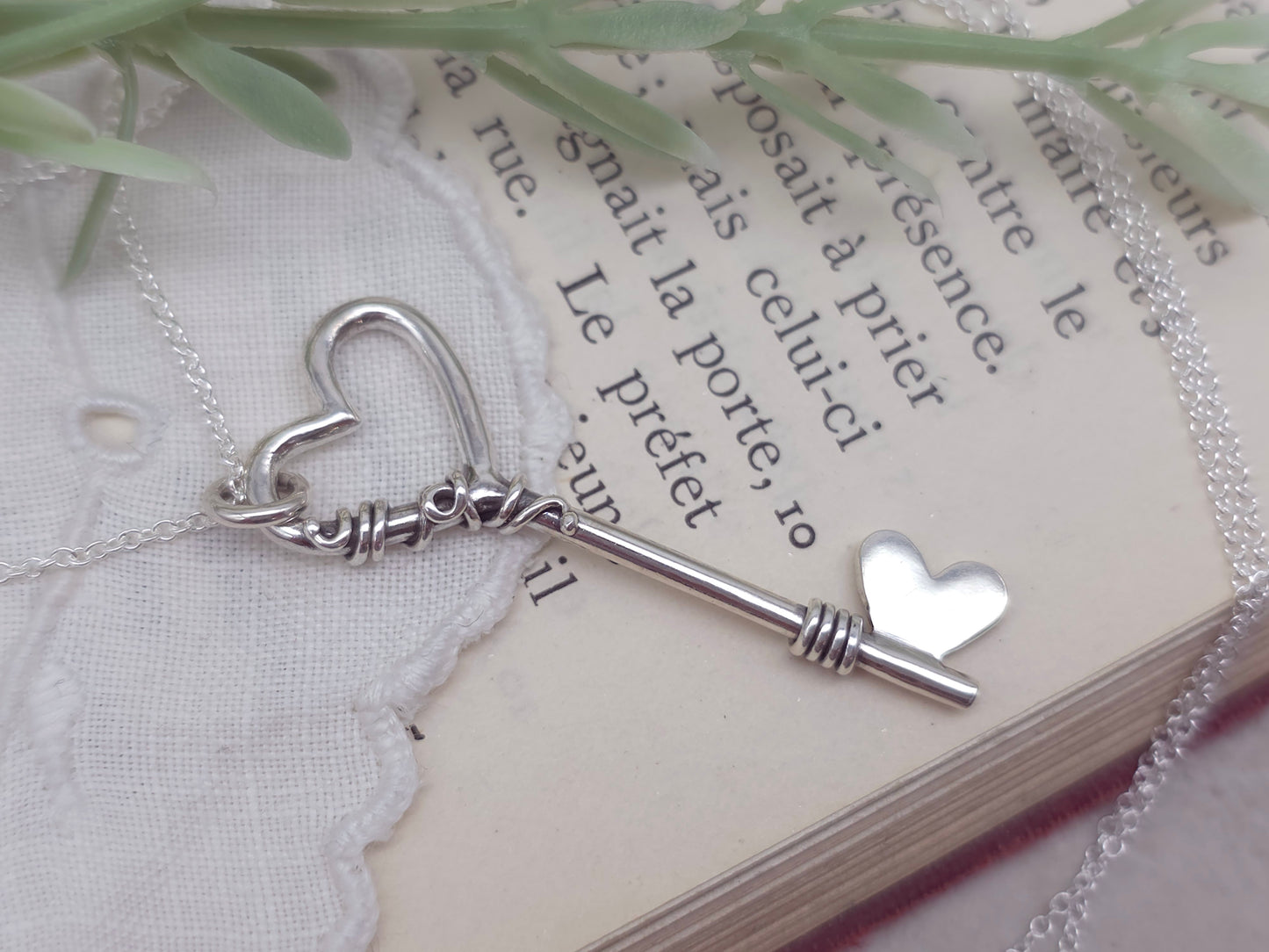 Sterling Silver Heart Key Necklace