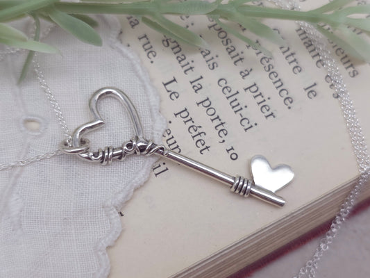 Sterling Silver Heart Key Necklace