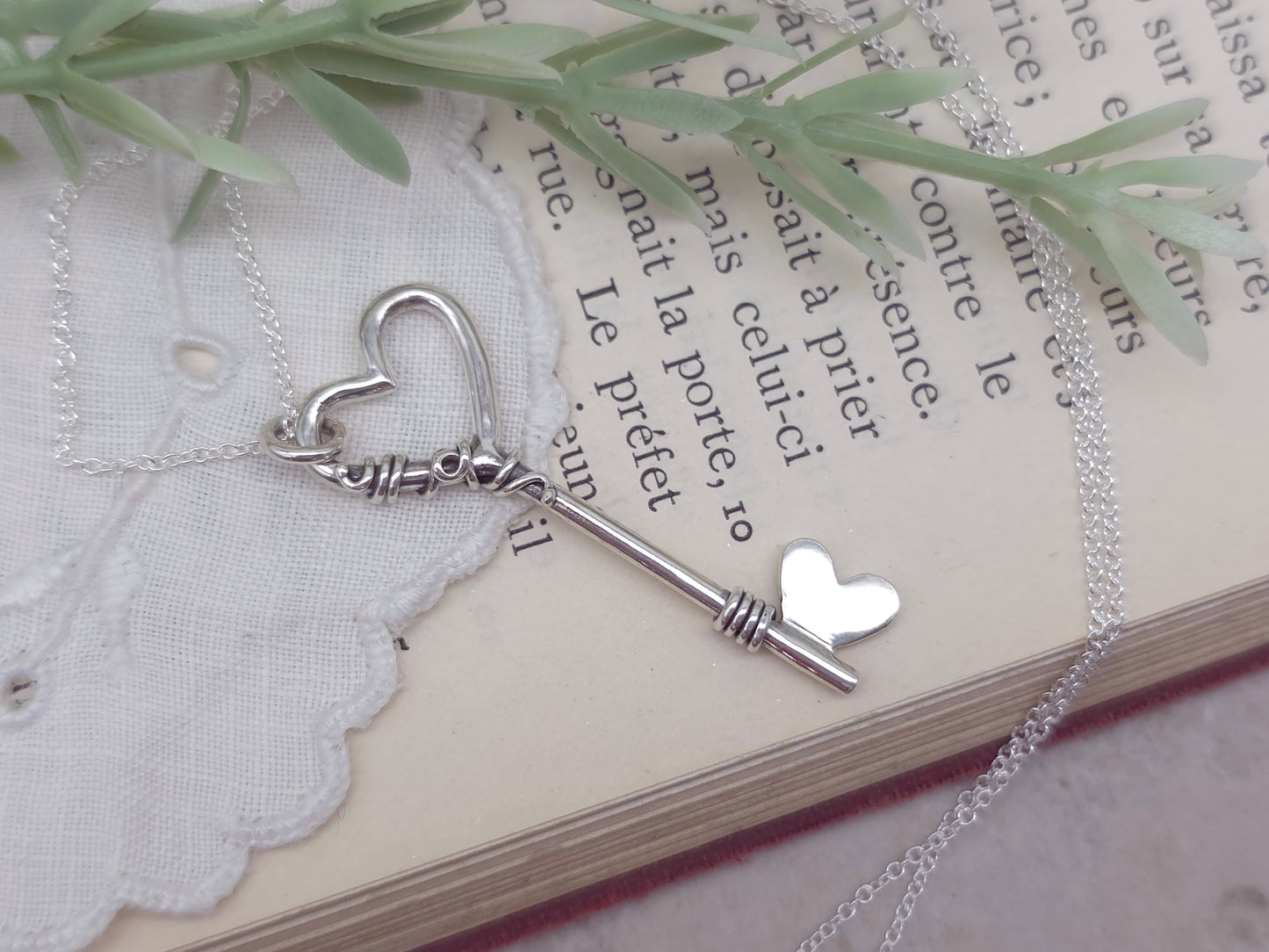 Sterling Silver Heart Key Necklace