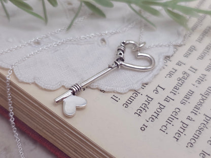 Sterling Silver Heart Key Necklace