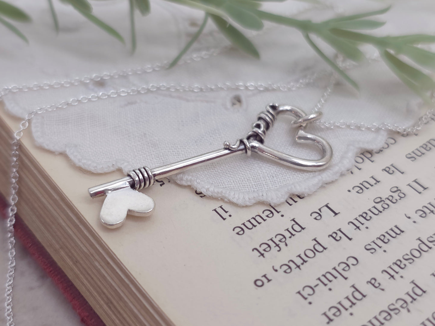 Sterling Silver Heart Key Necklace