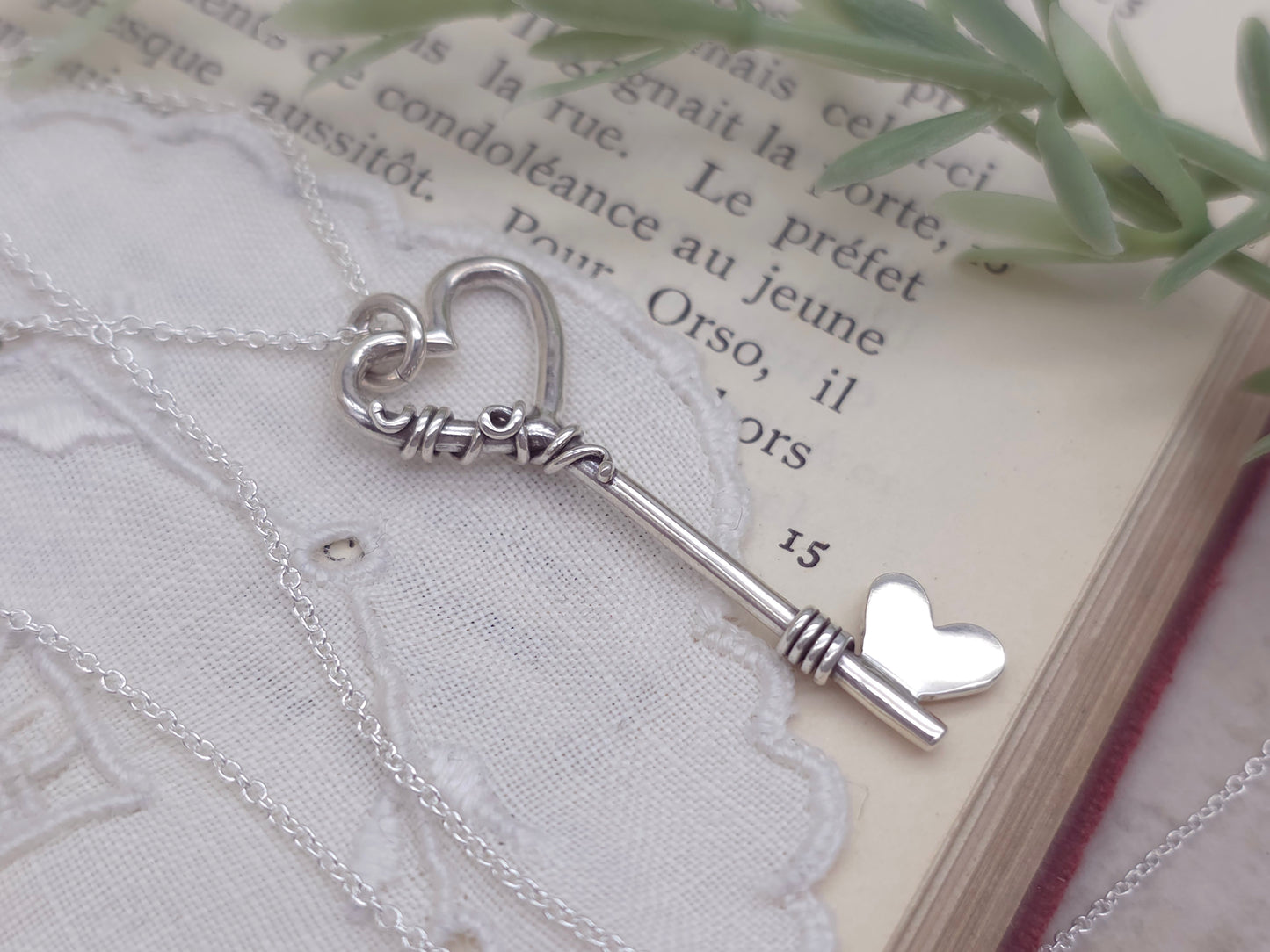 Sterling Silver Heart Key Necklace