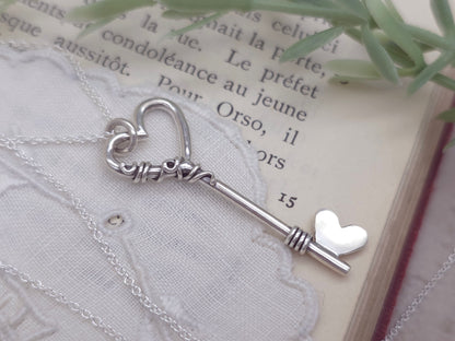 Sterling Silver Heart Key Necklace