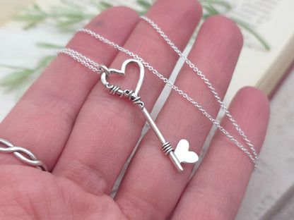 Sterling Silver Heart Key Necklace