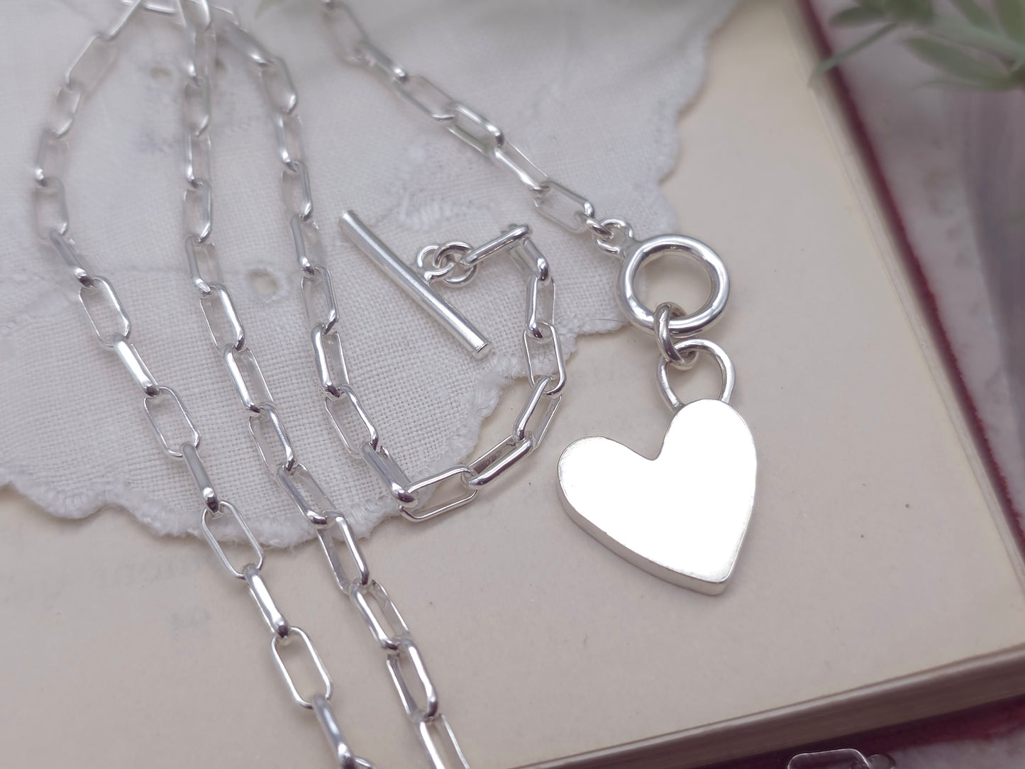 Sterling Silver Front Clasp Heart Charm Necklace