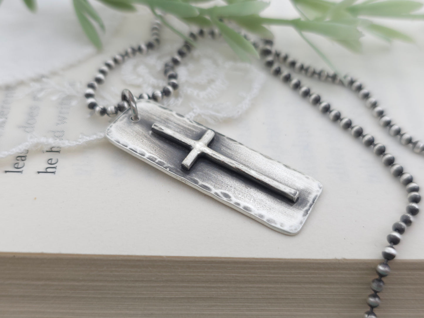 MENS Sterling Silver Cross  Necklace / Rugged Cross / Faith  / Dog Tag