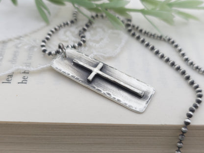 MENS Sterling Silver Cross  Necklace / Rugged Cross / Faith  / Dog Tag