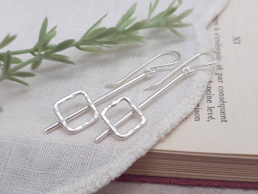 Sterling Silver Geometric Square Bar Earrings