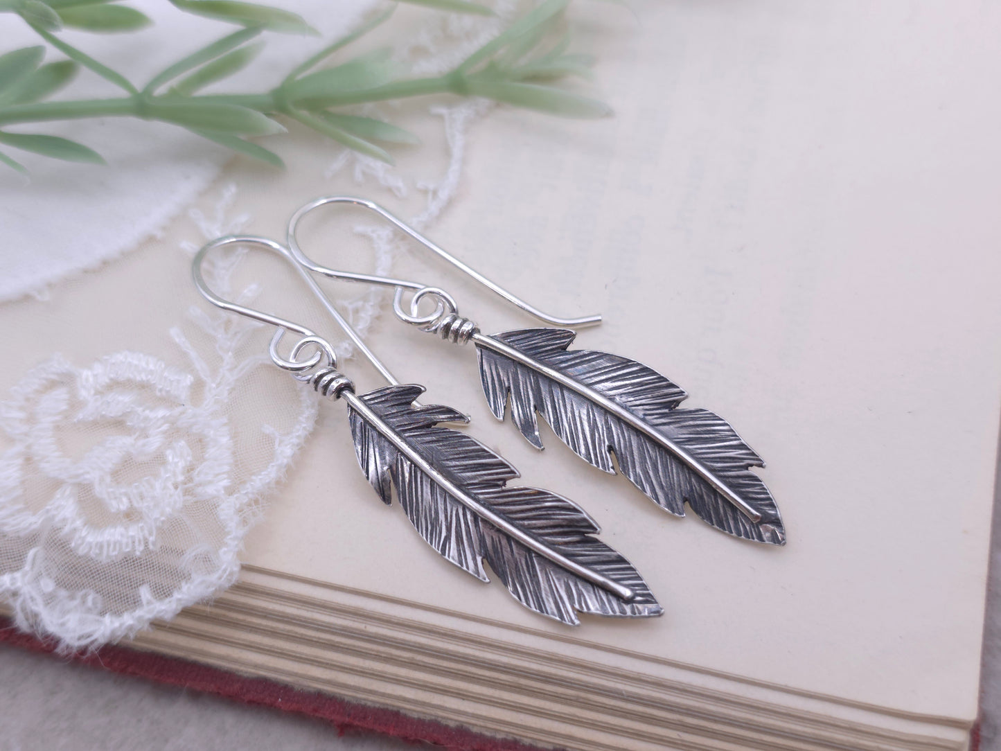 Sterling Silver Feather Earrings / Nature lover