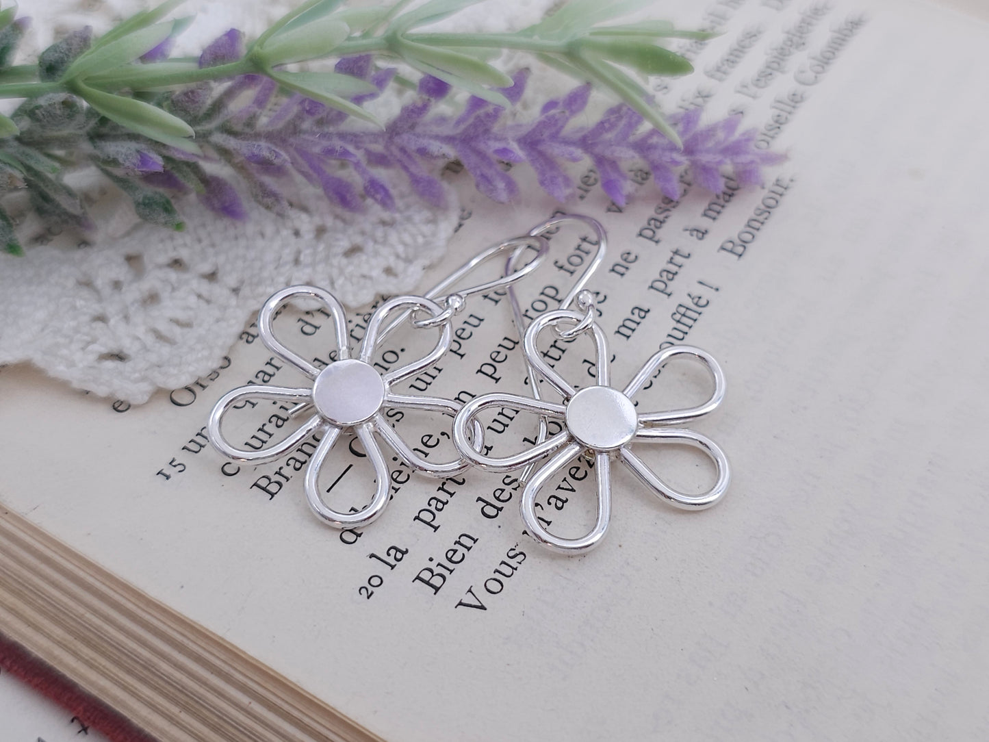 Sterling Silver Large Flower Earrings / Flower / Daisy / Boho