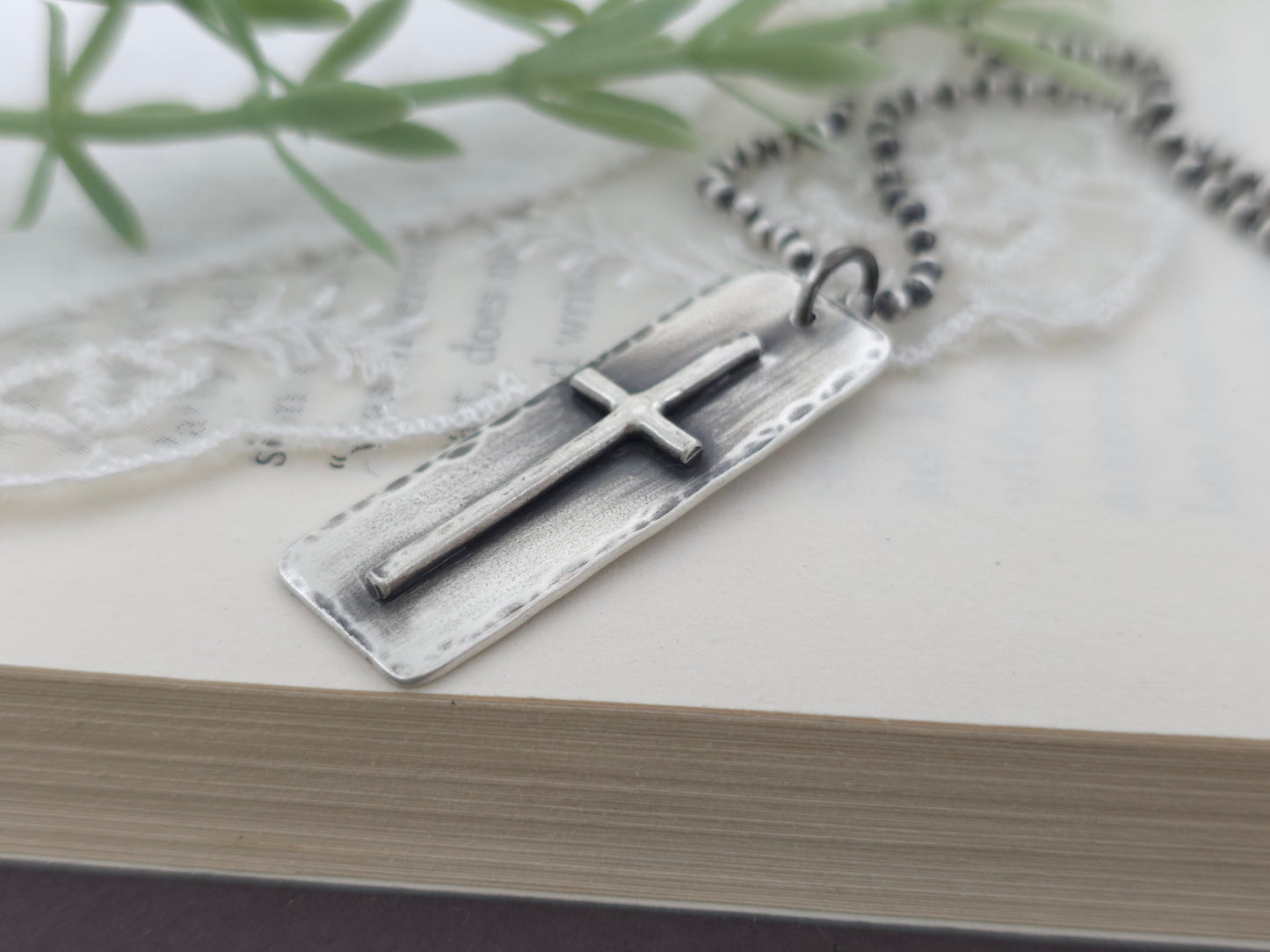 MENS Sterling Silver Cross  Necklace / Rugged Cross / Faith  / Dog Tag