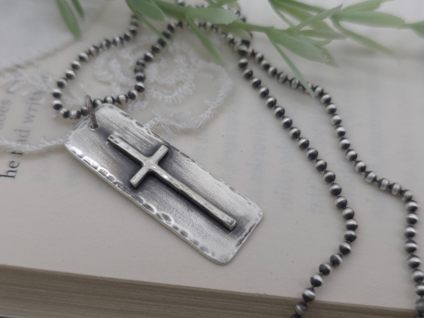 MENS Sterling Silver Cross  Necklace / Rugged Cross / Faith  / Dog Tag