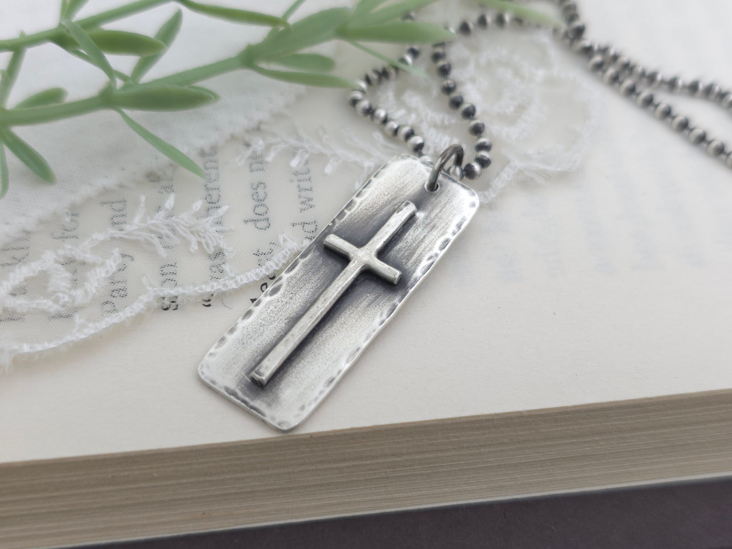 MENS Sterling Silver Cross  Necklace / Rugged Cross / Faith  / Dog Tag