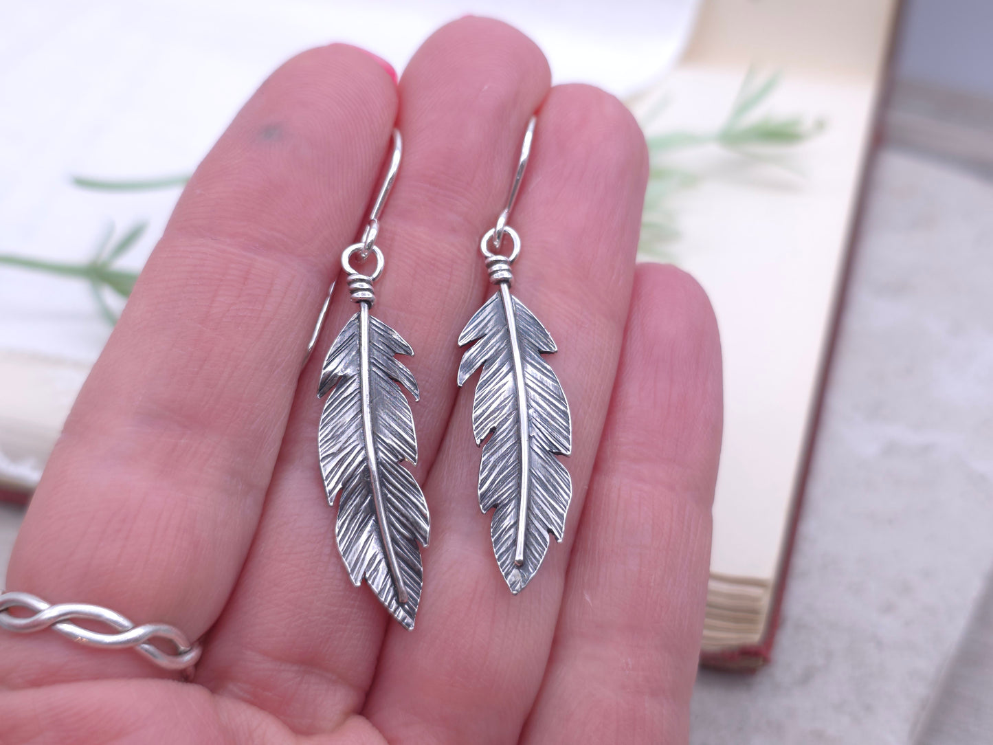 Sterling Silver Feather Earrings / Nature lover