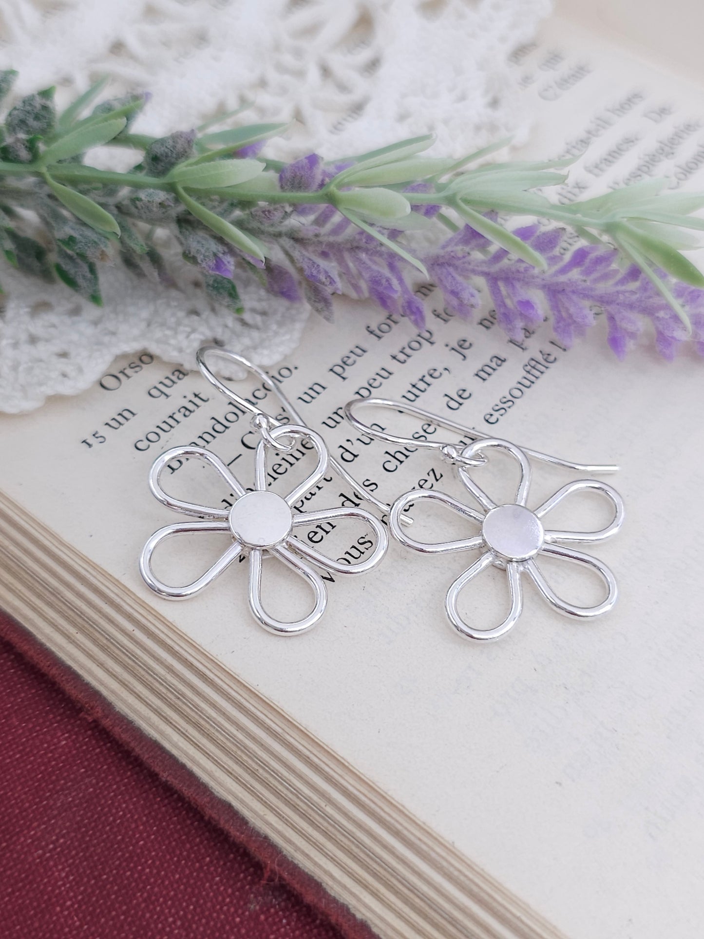 Sterling Silver Large Flower Earrings / Flower / Daisy / Boho