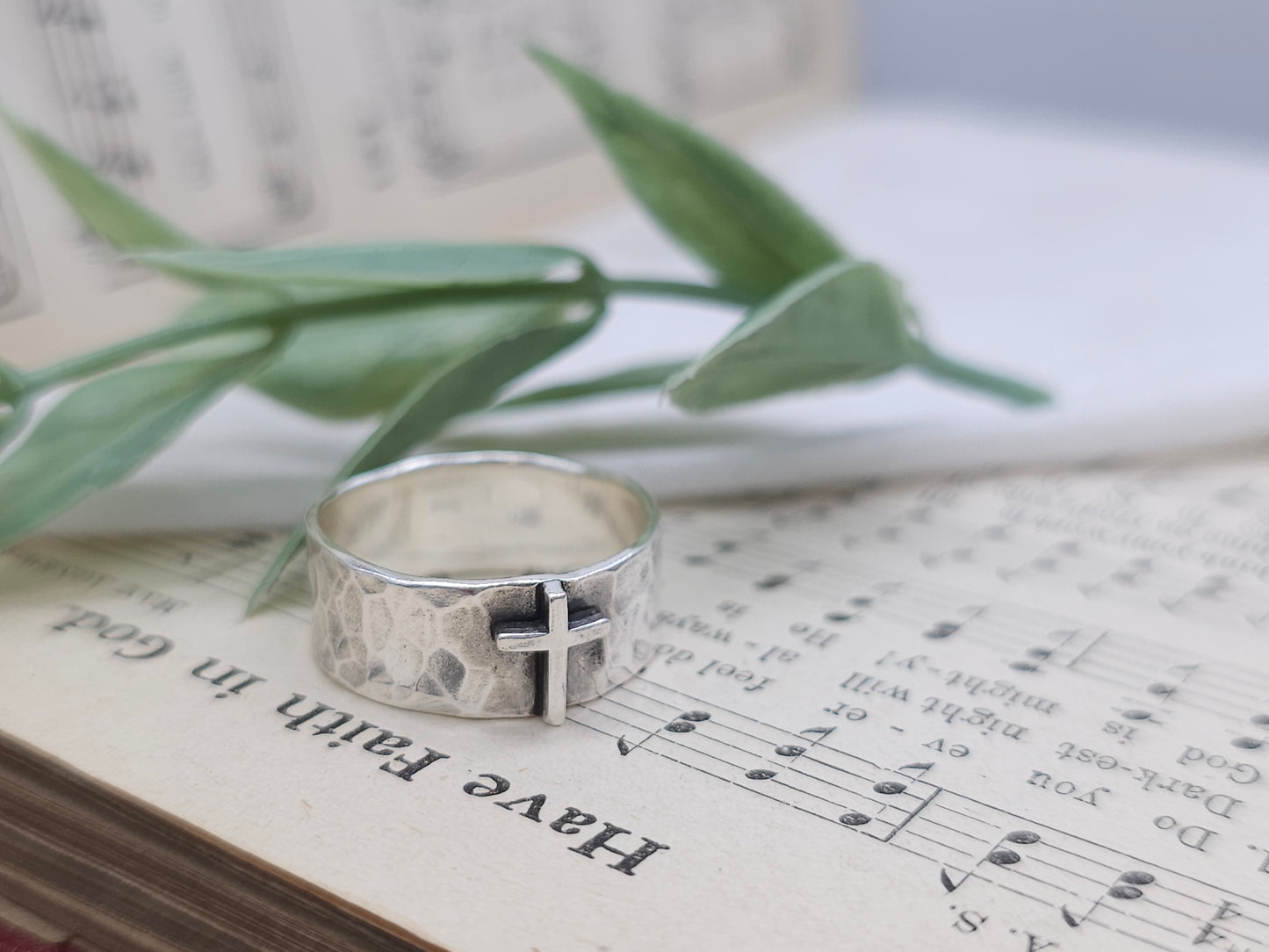 Sterling "Old Rugged" Cross Ring / Faith / Rustic / Wide Band