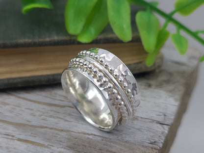 Sterling Silver Spinner Ring / Fidget Ring / Meditation Ring / Wide Band Ring