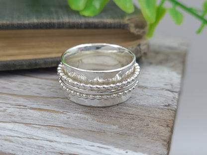 Sterling Silver Spinner Ring / Fidget Ring / Meditation Ring / Wide Band Ring