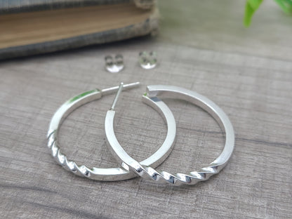 Sterling Silver Twisted Hoop Earrings