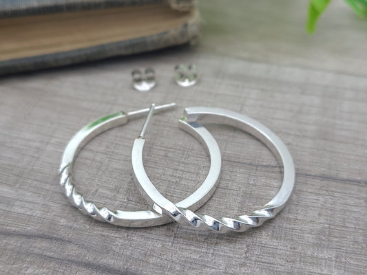 Sterling Silver Twisted Hoop Earrings