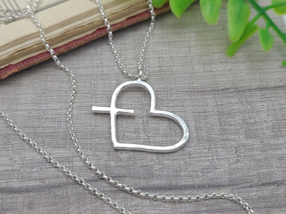 Sterling Silver Hammered Heart/Cross Necklace "Endless Love" / Cross Necklace / Heart Necklace / Faith Necklace