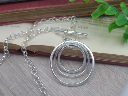 Large Chunky Sterling Silver Circle Front Clasp Necklace / Hammered Disc