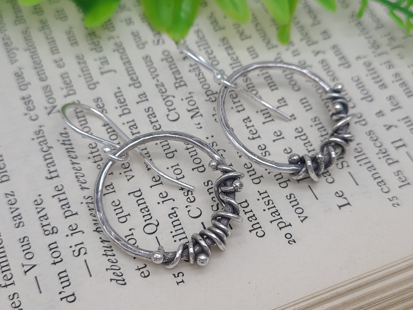 Rustic Sterling Hammered Hoop Earrings