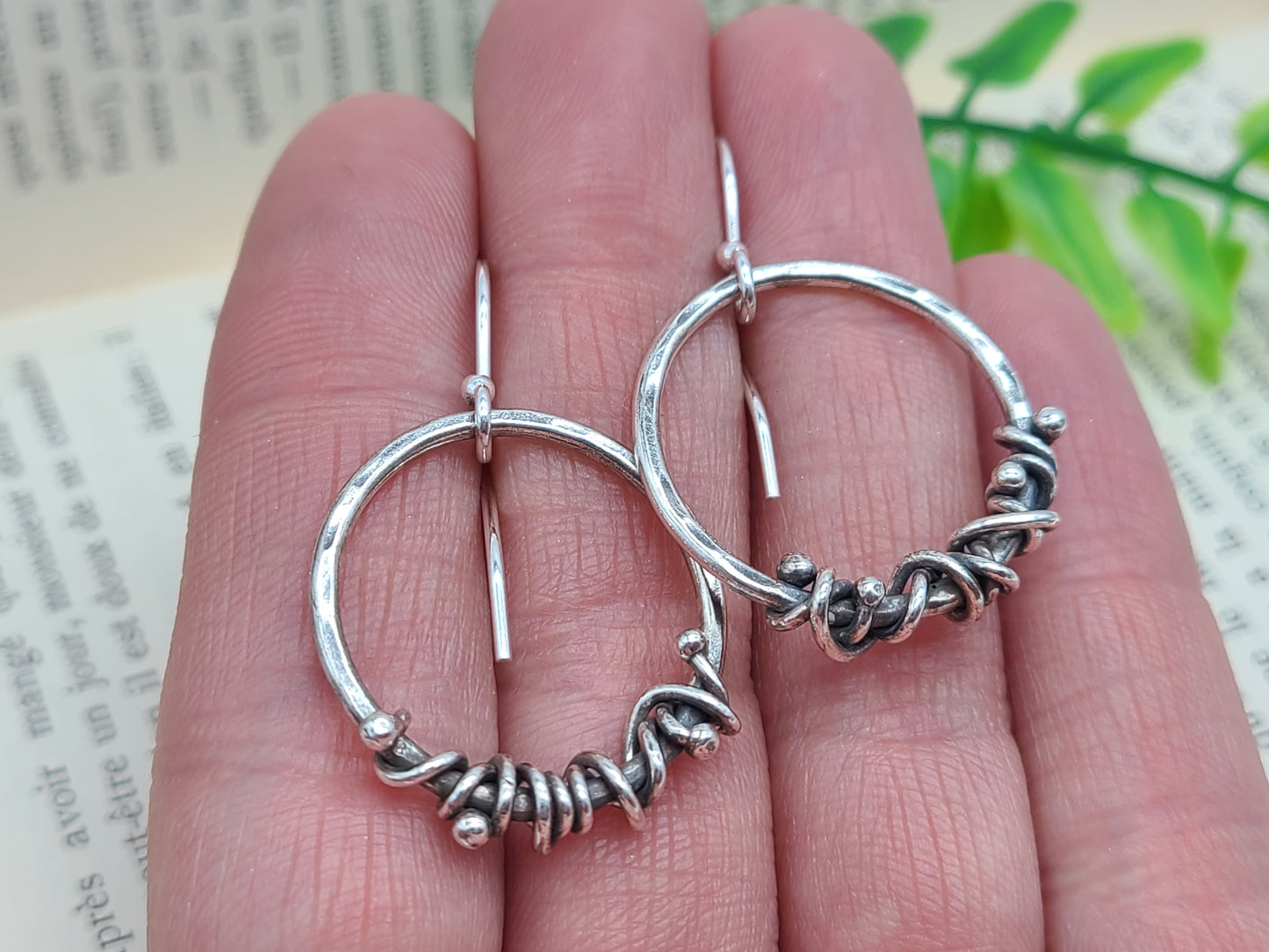 Rustic Sterling Hammered Hoop Earrings