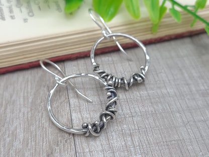 Rustic Sterling Hammered Hoop Earrings