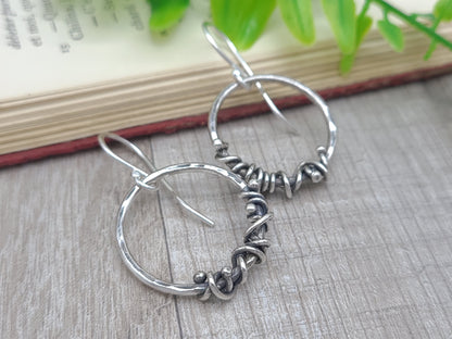 Rustic Sterling Hammered Hoop Earrings