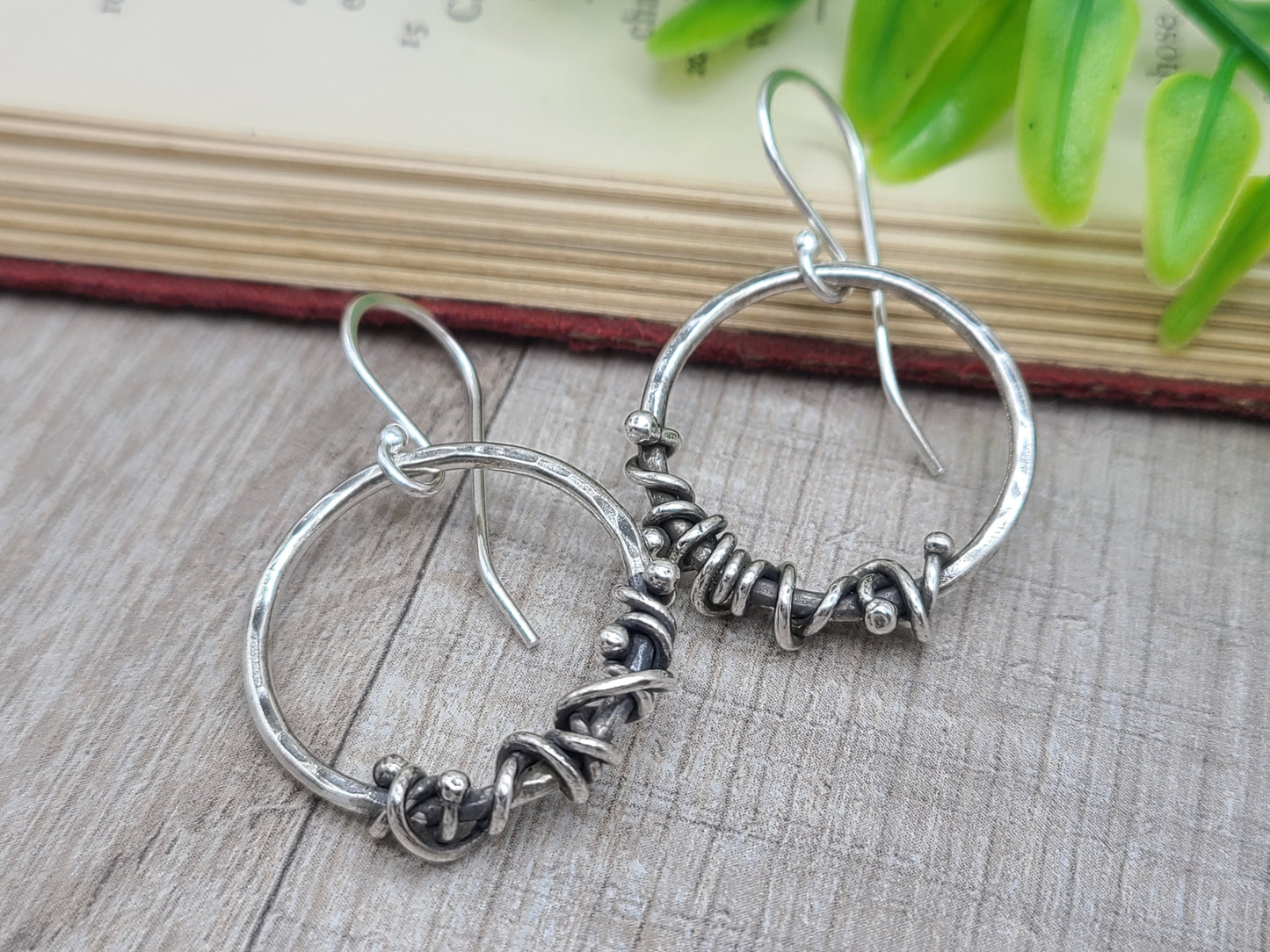 Rustic Sterling Hammered Hoop Earrings