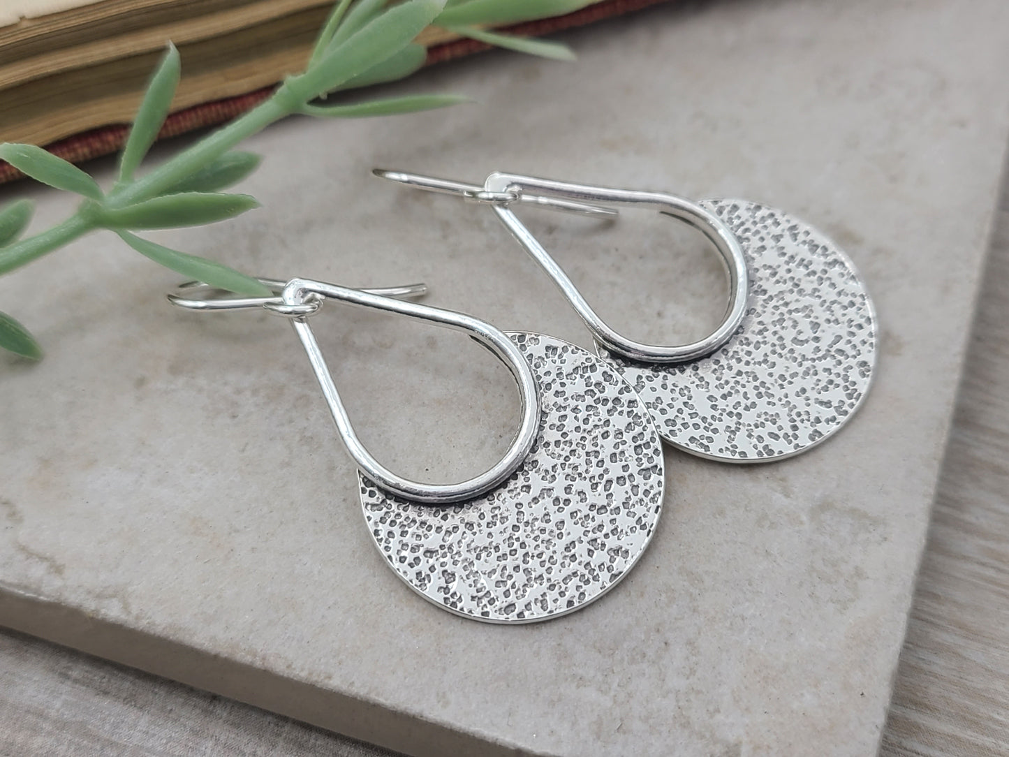 Sterling Hammered Textured Round Disc Earrings