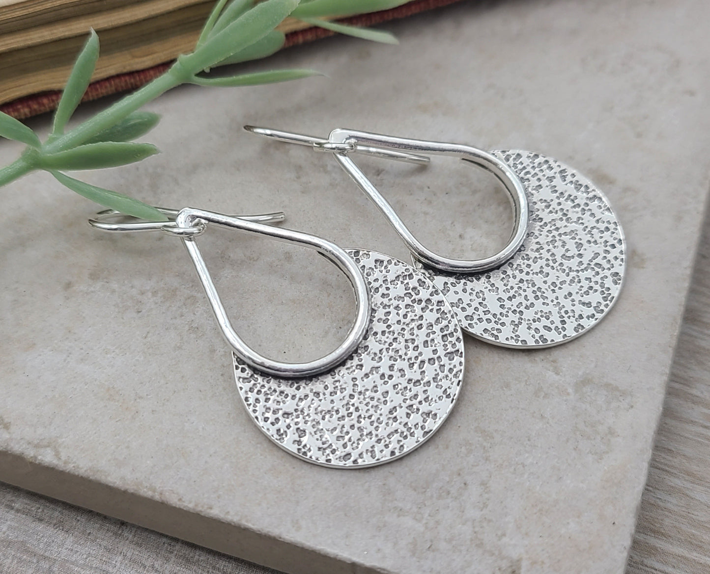 Sterling Hammered Textured Round Disc Earrings