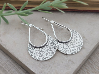 Sterling Hammered Textured Round Disc Earrings