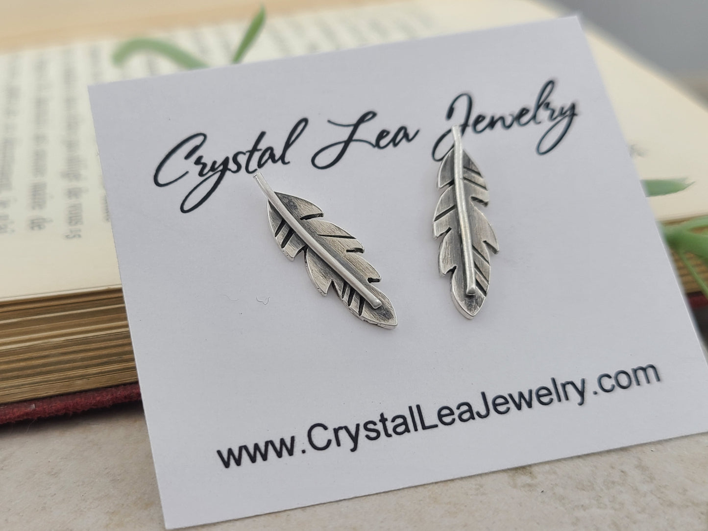 Sterling Silver Feather Stud Earrings / Feather Earrings / Climber Earrings / Gypsy / Tribal