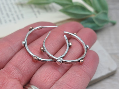 Sterling Silver and Copper  1"  Hoop Earrings