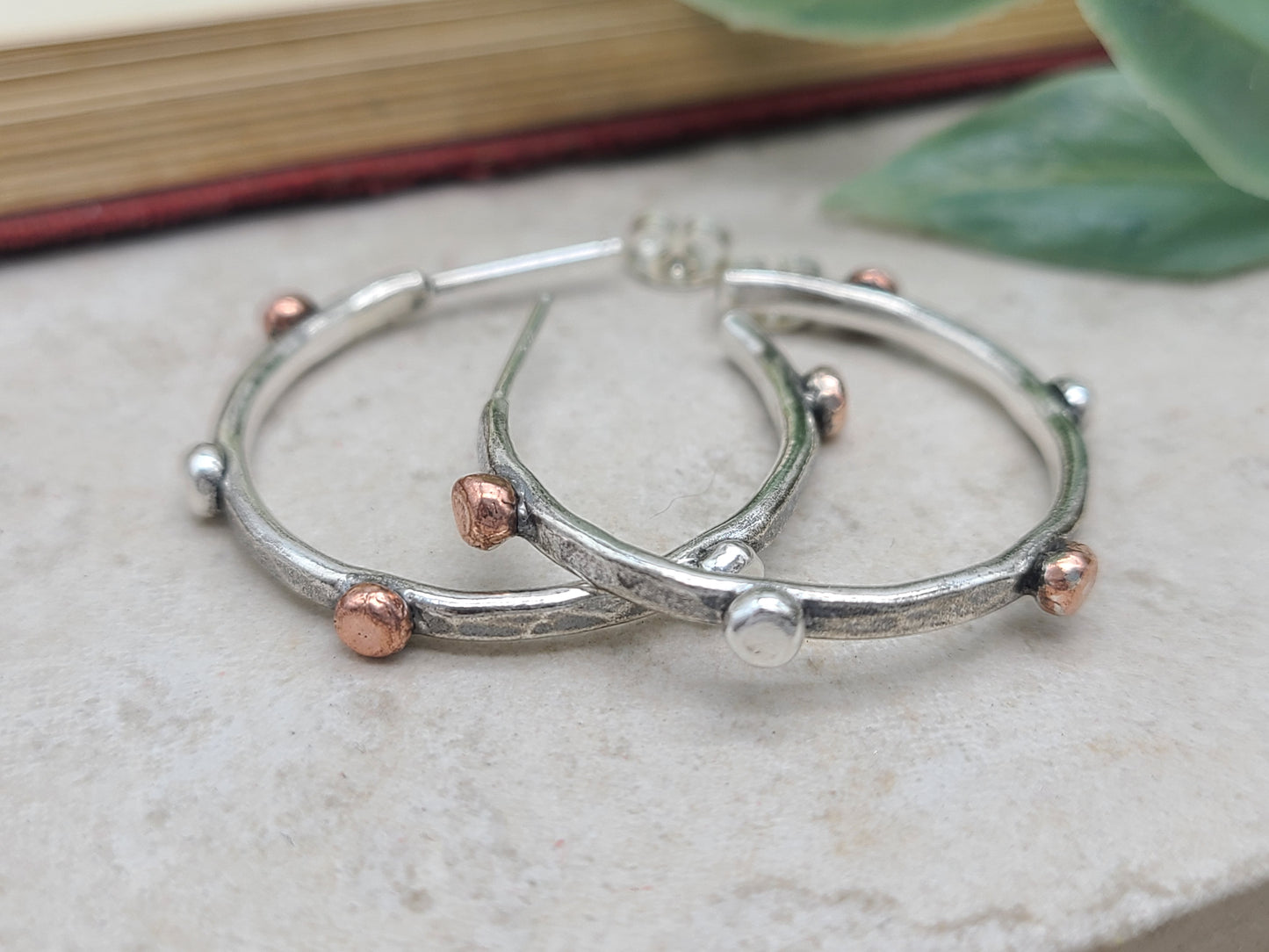 Sterling Silver and Copper  1"  Hoop Earrings