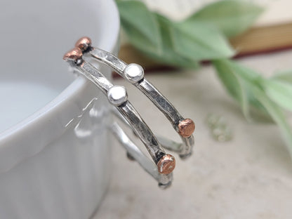 Sterling Silver and Copper  1"  Hoop Earrings