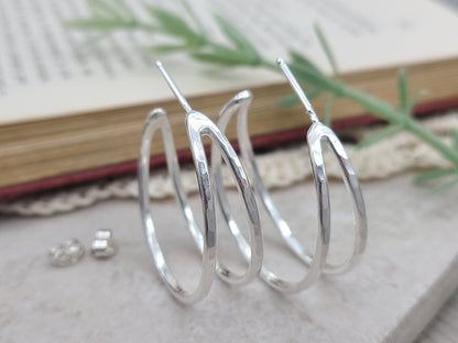 1" Sterling Double Hammered Hoop Earrings