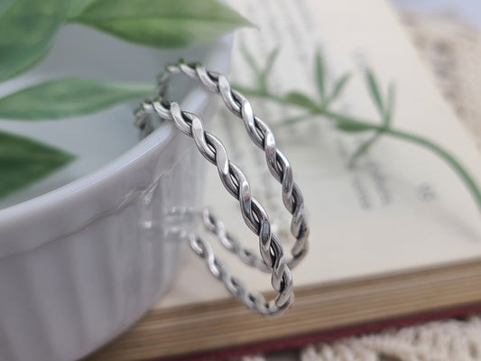 Sterling Silver Twisted Hoop Earrings / Braided  Hoops