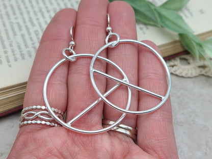 Sterling Silver Circle Hoop Earrings / Geometric / Dangle / Bar