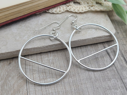 Sterling Silver Circle Hoop Earrings / Geometric / Dangle / Bar