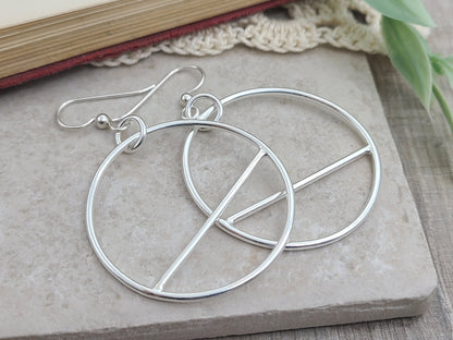 Sterling Silver Circle Hoop Earrings / Geometric / Dangle / Bar