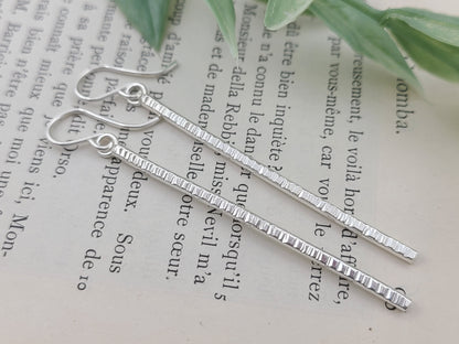 Sterling Hammered Stick Bar Long Earrings