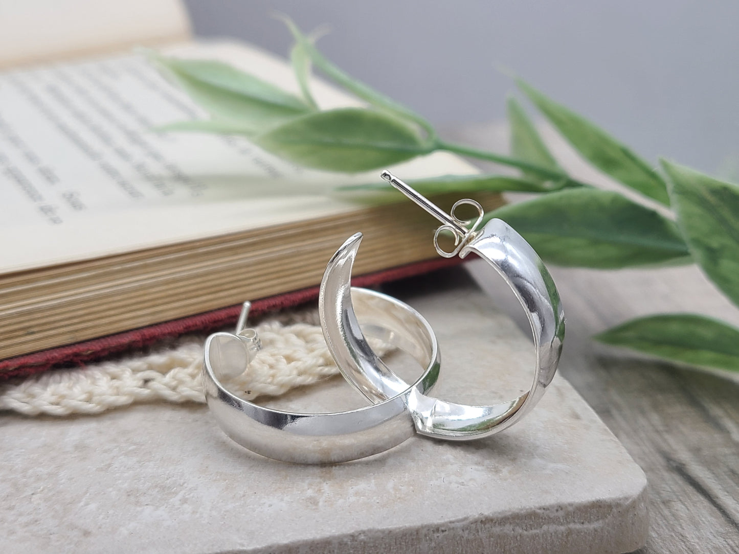 Sterling Silver Wide Curved Hoop Earrings