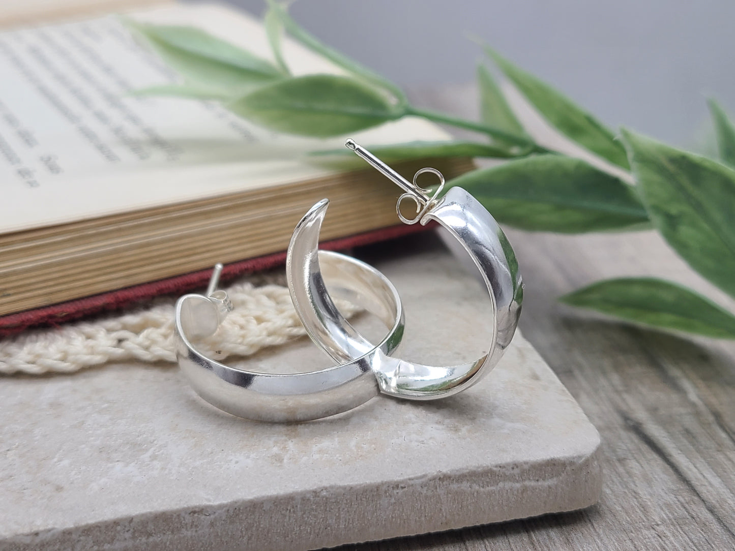 Sterling Silver Wide Curved Hoop Earrings