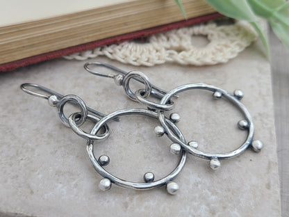 Rustic Sterling Silver Bauble Hoop Earrings