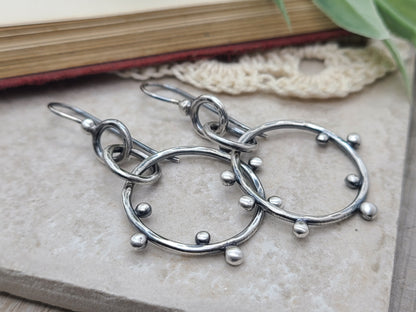 Rustic Sterling Silver Bauble Hoop Earrings